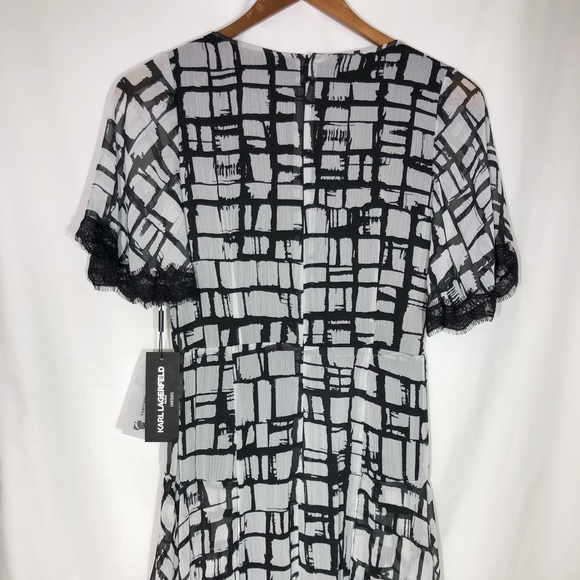 Karl Lagerfeld Paris Print Lace-Trim Tiered Dress - Picture 3 of 14